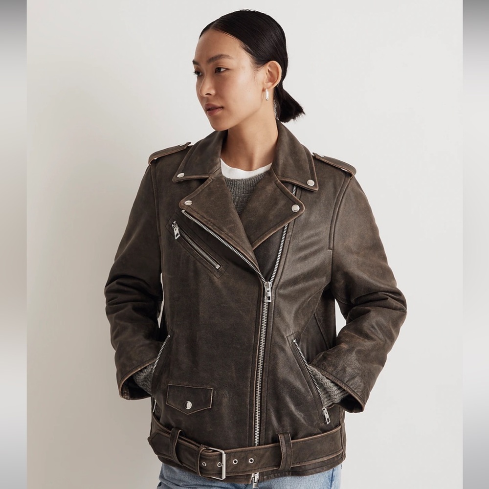 Madewell Olive Brown Leather Moto Jacket